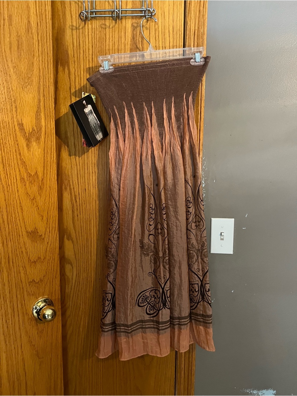 Brown Ombre Boho Maxi Skirt with Printed Detail